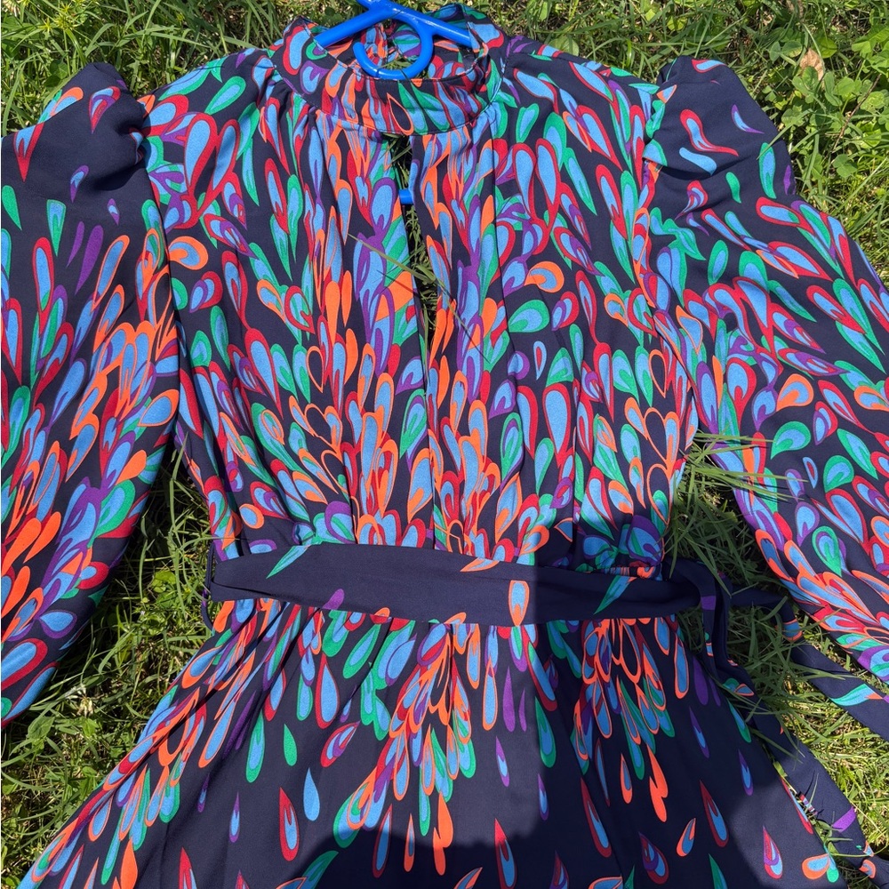 Fashion Wings Of A Feather Maxi Dress Peacock Print Sz M